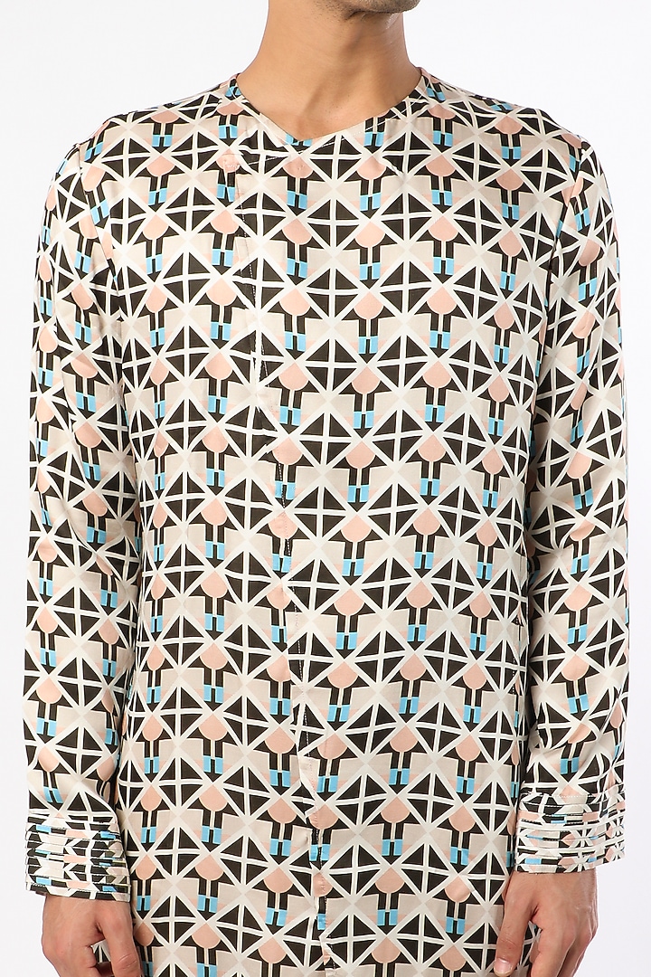 Multi-Colored Modal Satin Geometric Printed Kurta Set by Adah Men at Pernia's Pop Up Shop