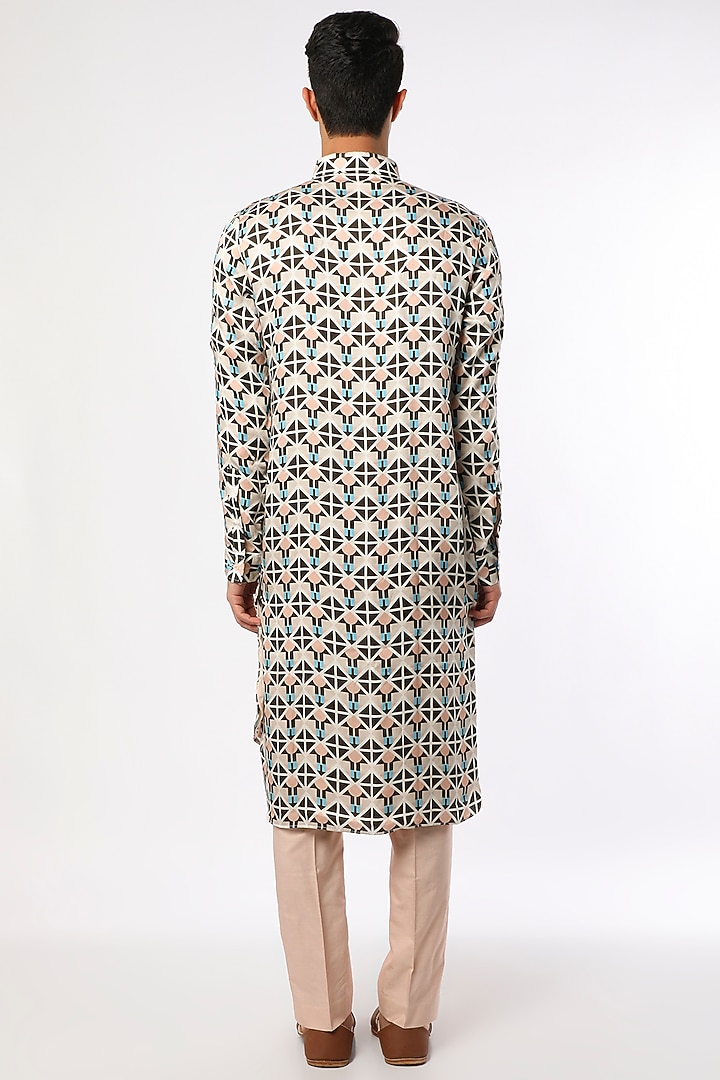 Multi-Colored Modal Satin Geometric Printed Kurta Set by Adah Men at Pernia's Pop Up Shop