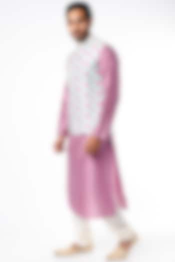 Lilac Kurta Set With Bundi Jacket by Adah Men
