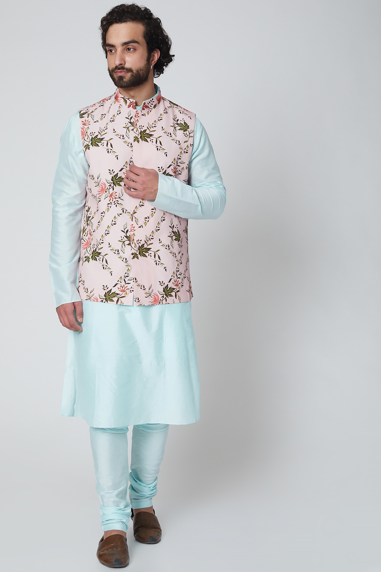 Buy SOJANYA Mens Silk Blend Sky Blue Kurta Pyjama & Royal Blue Nehru Jacket  (Set of 3) online