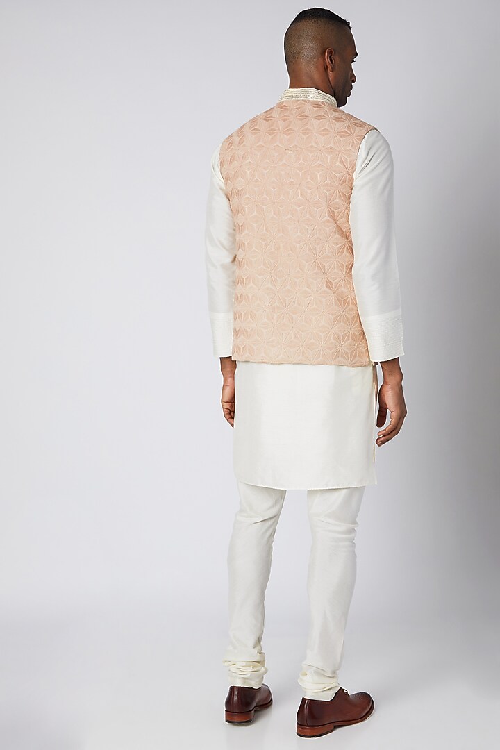 Nude Embroidered Bundi Jacket With Kurta Set by Adah Men at Pernia's Pop Up Shop