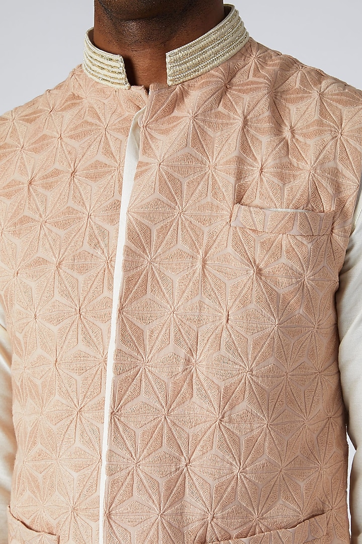 Nude Embroidered Bundi Jacket With Kurta Set by Adah Men at Pernia's Pop Up Shop