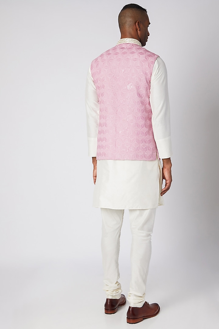 Lilac Embroidered Bundi Jacket With Kurta Set by Adah Men at Pernia's Pop Up Shop
