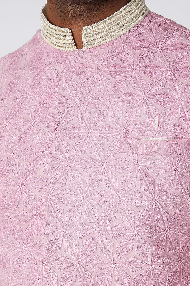 Lilac Embroidered Bundi Jacket With Kurta Set by Adah Men at Pernia's Pop Up Shop