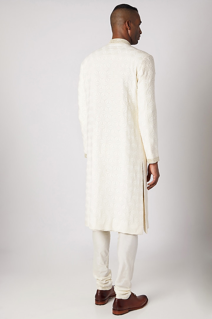 Cream Embroidered Wedding Sherwani Set by Adah Men at Pernia's Pop Up Shop