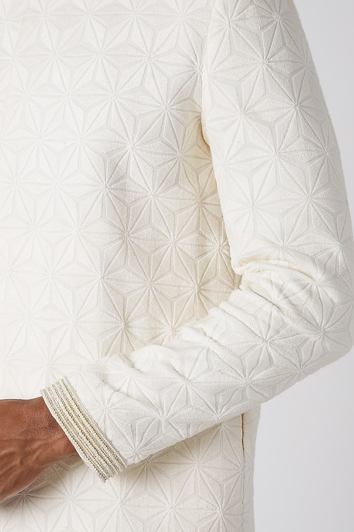 Cream Embroidered Wedding Sherwani Set by Adah Men at Pernia's Pop Up Shop