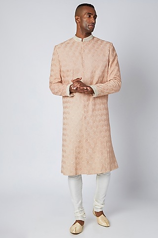 Nude Embroidered Sherwani Set by Adah Men