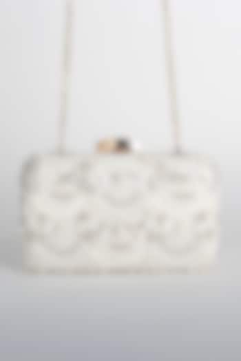White Beaded Clutch With Chain by Adora By Ankita at Pernia's Pop Up Shop