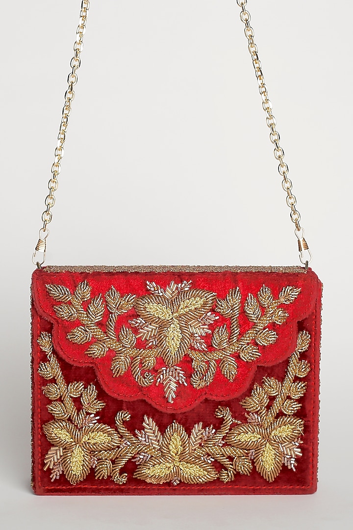 Maroon Zardosi Embroidered Clutch by Adora By Ankita at Pernia's Pop Up Shop