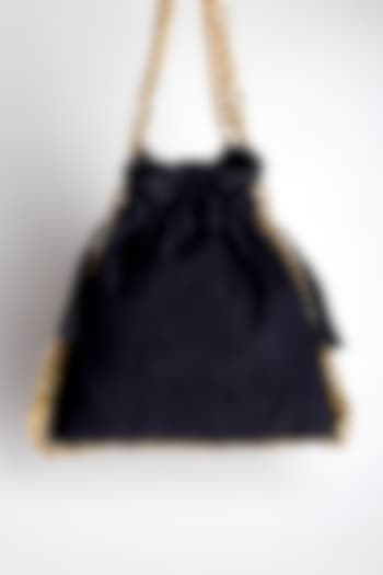 Black Velvet Corduroy Potli With Chain by Adora By Ankita at Pernia's Pop Up Shop