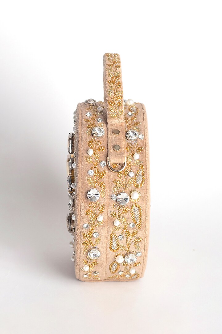 Gold Sequins Embellished Box Clutch With Chain Handle by Adora By Ankita at Pernia's Pop Up Shop