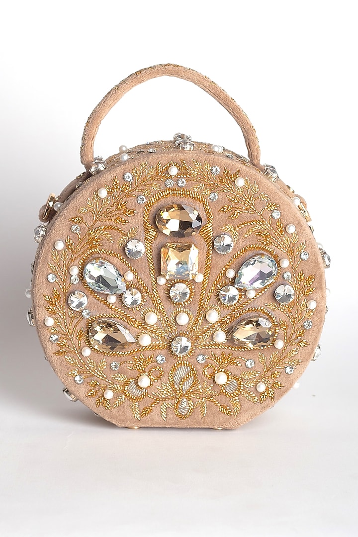 Gold Sequins Embellished Box Clutch With Chain Handle by Adora By Ankita at Pernia's Pop Up Shop