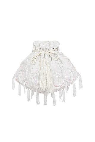 Cream Embroidered Flapper Potli Bag by Adora by Ankita