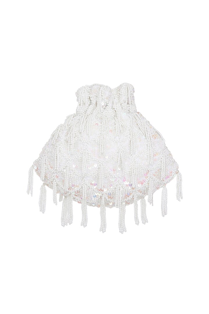 Cream Embroidered Flapper Potli Bag by Adora by Ankita at Pernia's Pop Up Shop
