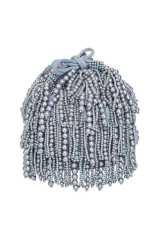 Grey Pearl Embroidered Flapper Potli Bag by Adora by Ankita