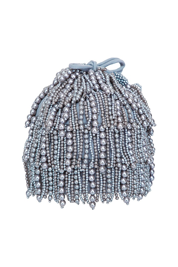 Grey Pearl Embroidered Flapper Potli Bag by Adora by Ankita at Pernia's Pop Up Shop