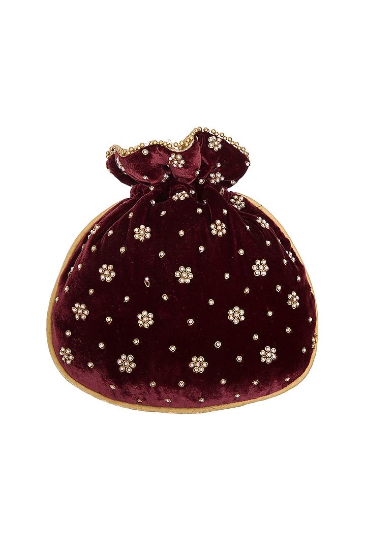Maroon Embroidered Motif Potli Bag by Adora by Ankita at Pernia's Pop Up Shop