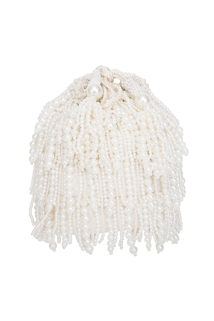 Cream Embroidered Pearl Potli Bag by Adora by Ankita at Pernia's Pop Up Shop