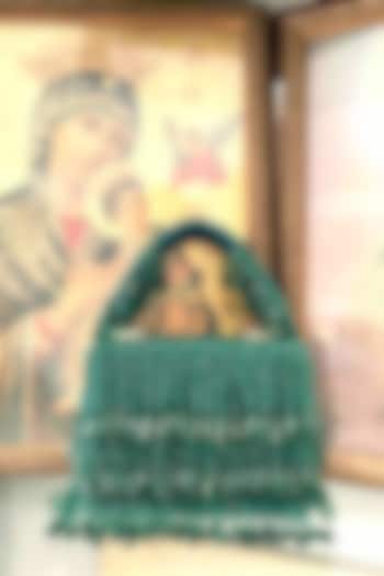Green Velvet Crystal Work Clutch by Adora by Ankita at Pernia's Pop Up Shop
