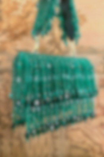 Green Velvet Crystal Work Clutch by Adora by Ankita at Pernia's Pop Up Shop