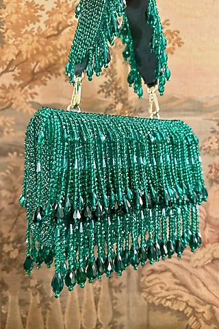 Green Velvet Crystal Work Clutch by Adora by Ankita