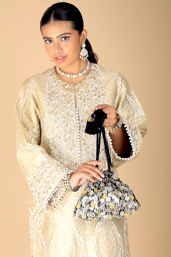 Black Velvet Embellished Potli Bag by Adora by Ankita at Pernia's Pop Up Shop