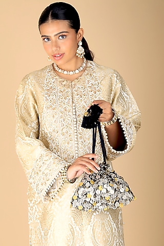 Black Velvet Embellished Potli Bag by Adora by Ankita