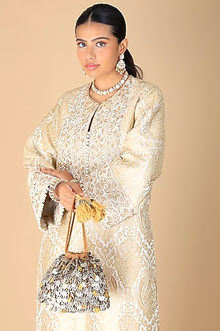 Gold Velvet Embellished Potli Bag by Adora by Ankita