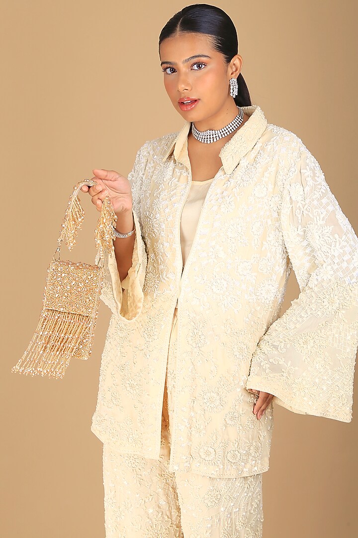 Gold Velvet Crystal Embellished Box Shaped Mini Clutch by Adora by Ankita at Pernia's Pop Up Shop