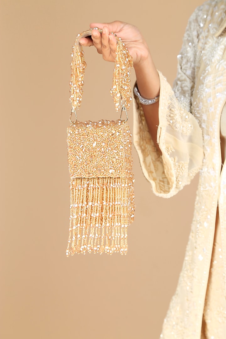 Gold Velvet Crystal Embellished Box Shaped Mini Clutch by Adora by Ankita at Pernia's Pop Up Shop