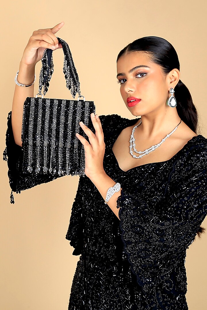 Ivory Velvet Crystal Embellished Clutch by Adora by Ankita at Pernia's Pop Up Shop
