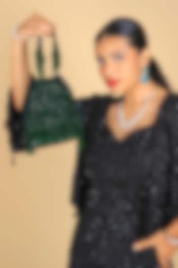Green Velvet Crystal Embroidered Bucket Bag by Adora by Ankita at Pernia's Pop Up Shop