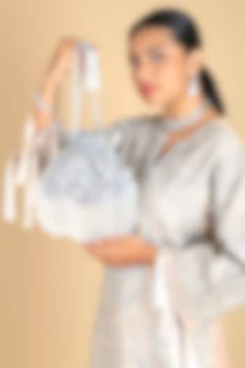 Silver Poly Silk Sequins Embroidered Potli Bag by Adora by Ankita at Pernia's Pop Up Shop