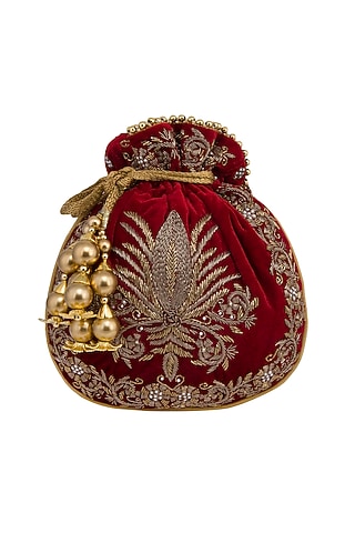 Maroon Embroidered Potli Bag by Adora by Ankita