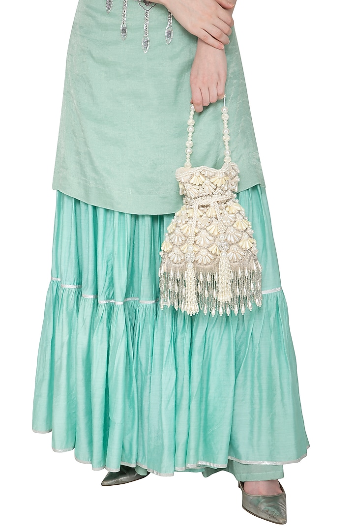 Cream Embroidered Potli Bag by Adora by Ankita at Pernia's Pop Up Shop