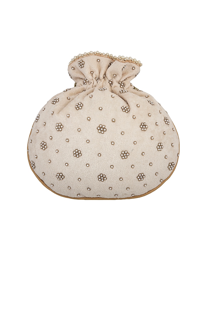 Cream Zardosi Embroidered Potli Bag by Adora by Ankita at Pernia's Pop Up Shop