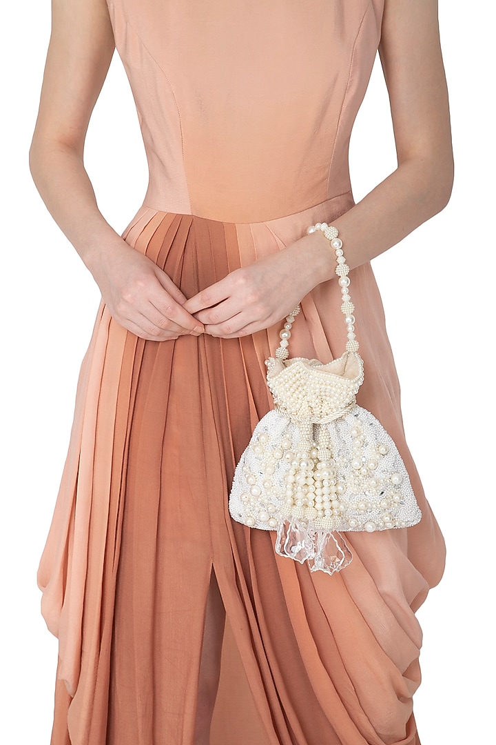 Cream Pearl Embroidered Potli Bag by Adora by Ankita at Pernia's Pop Up Shop