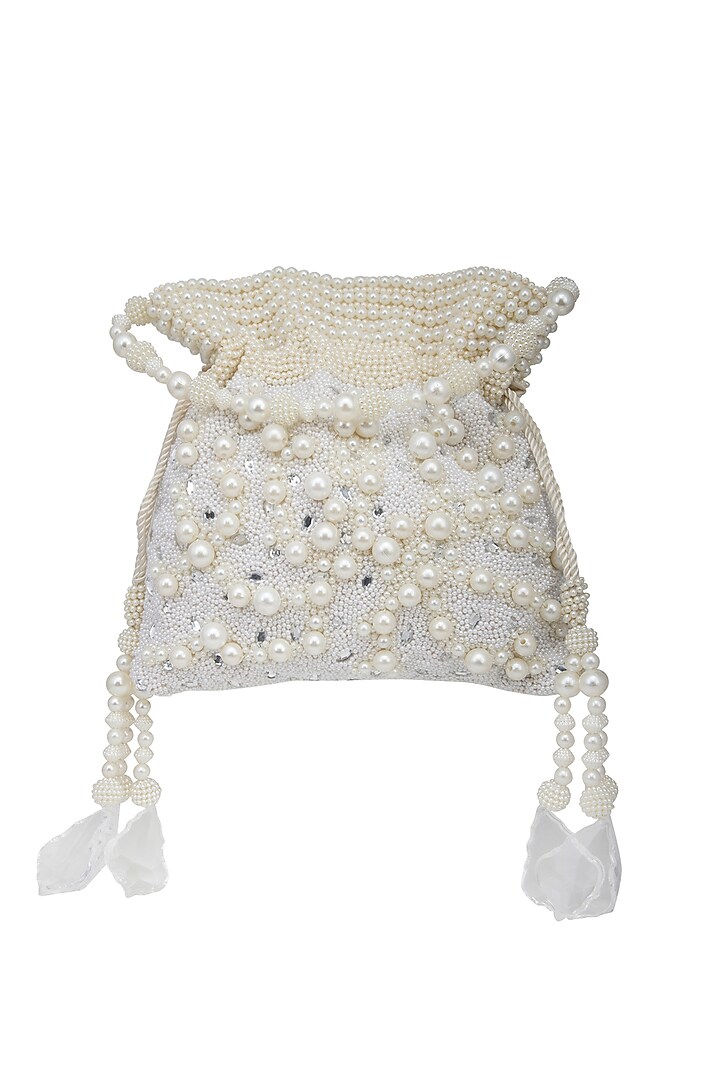 Cream Pearl Embroidered Potli Bag by Adora by Ankita at Pernia's Pop Up Shop