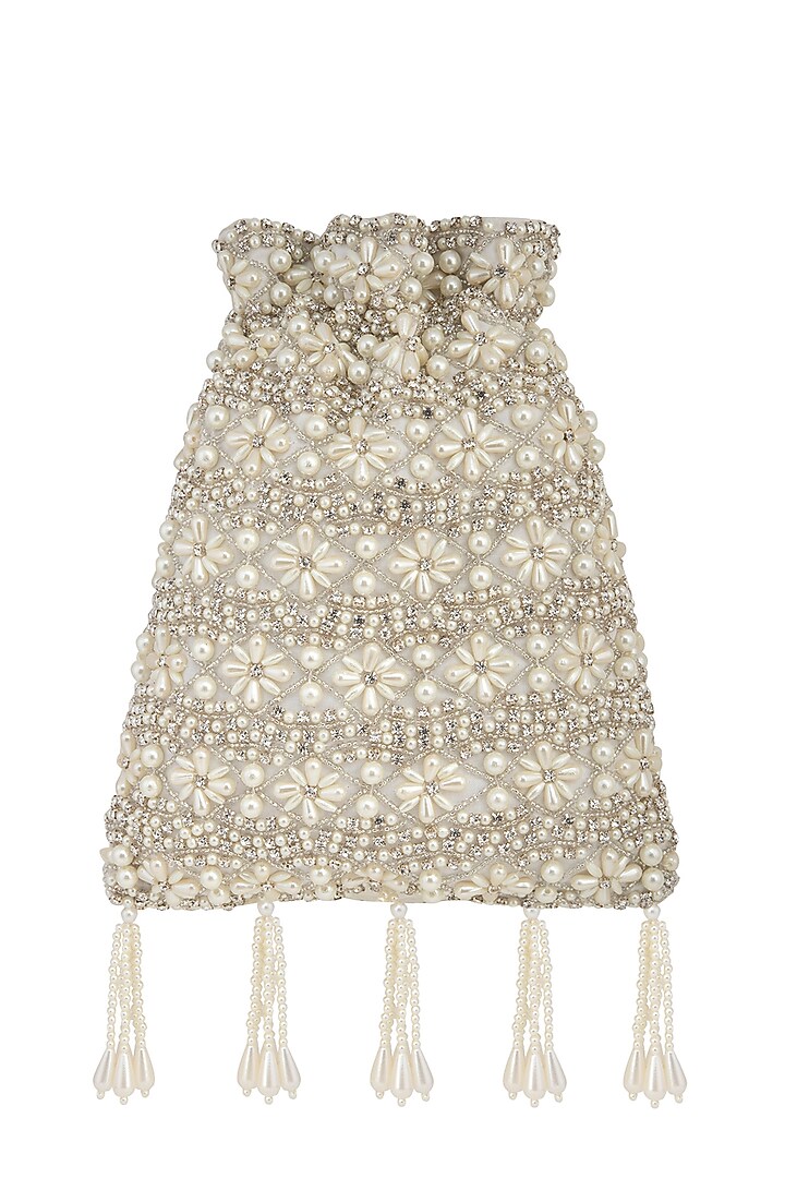 Cream Pearl Embroidered Potli Bag by Adora by Ankita at Pernia's Pop Up Shop