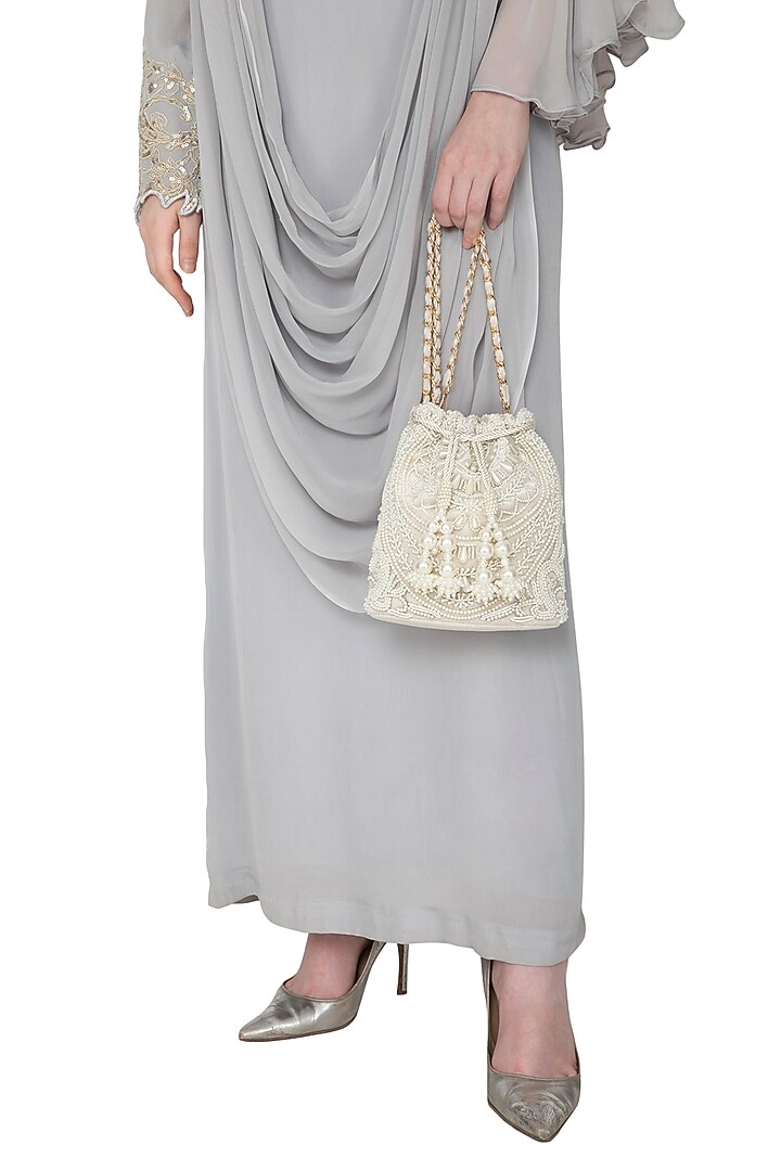 Cream Pearl Embroidered Potli Bag by Adora by Ankita at Pernia's Pop Up Shop