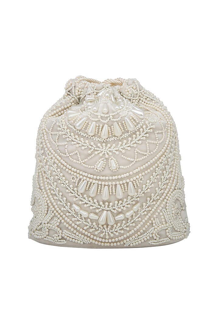 Cream Pearl Embroidered Potli Bag by Adora by Ankita at Pernia's Pop Up Shop
