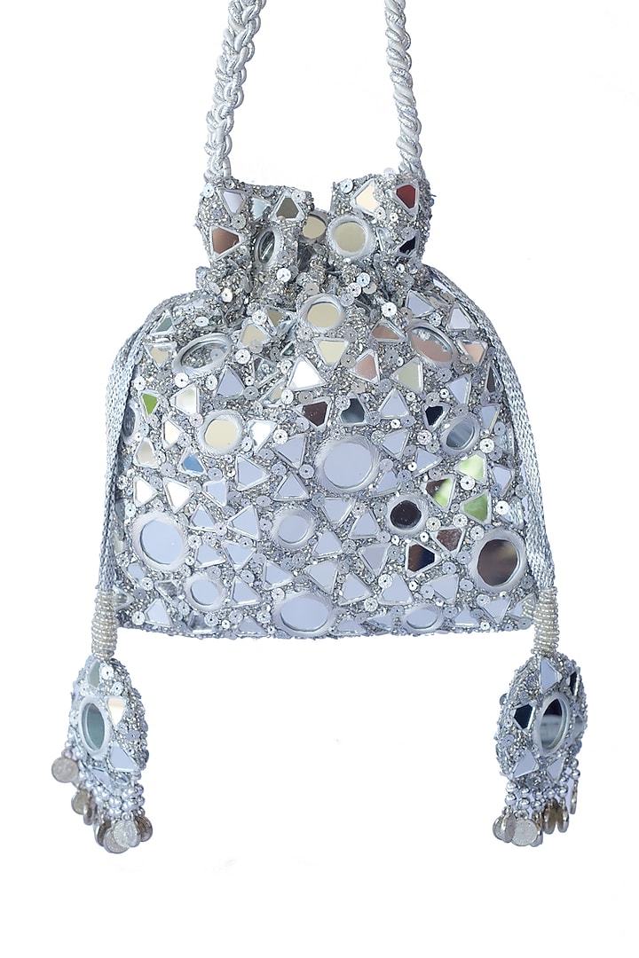 Silver Embroidered Potli Bag by Adora By Ankita at Pernia's Pop Up Shop