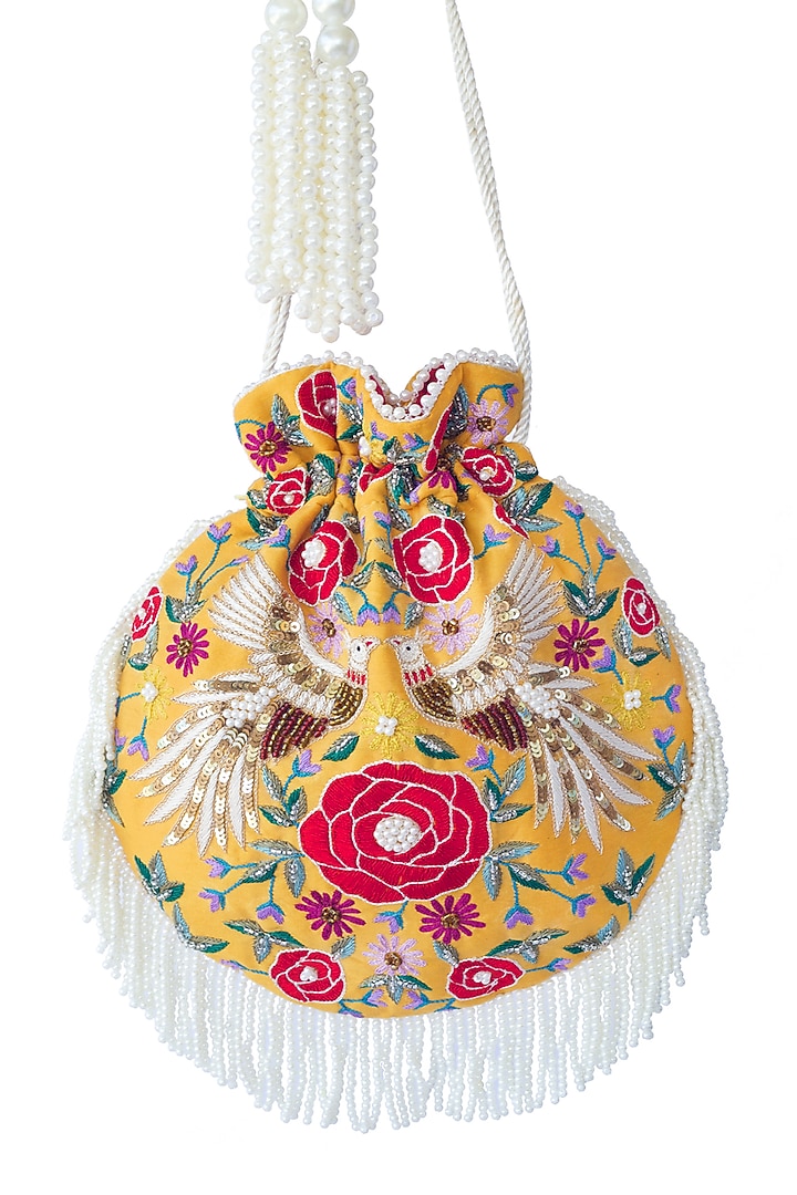 Yellow Embroidered Potli Bag by Adora By Ankita at Pernia's Pop Up Shop