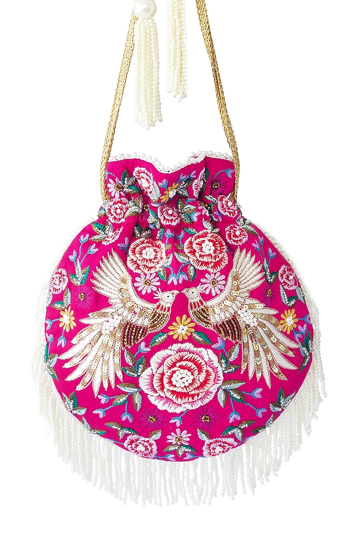 Pink Sequins Embroidered Potli Bag by Adora By Ankita