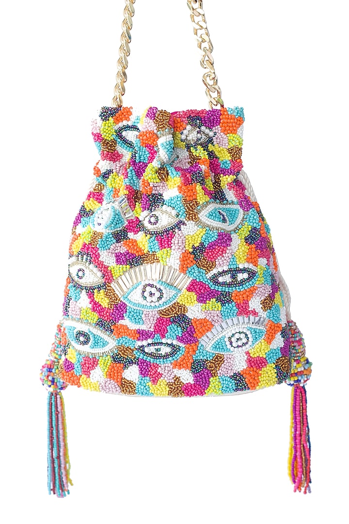 Multi Colored Embroidered Potli Bag by Adora By Ankita