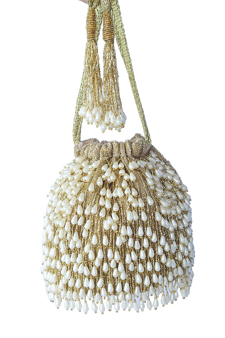 Gold Bead Embroidered Potli Bag by Adora By Ankita