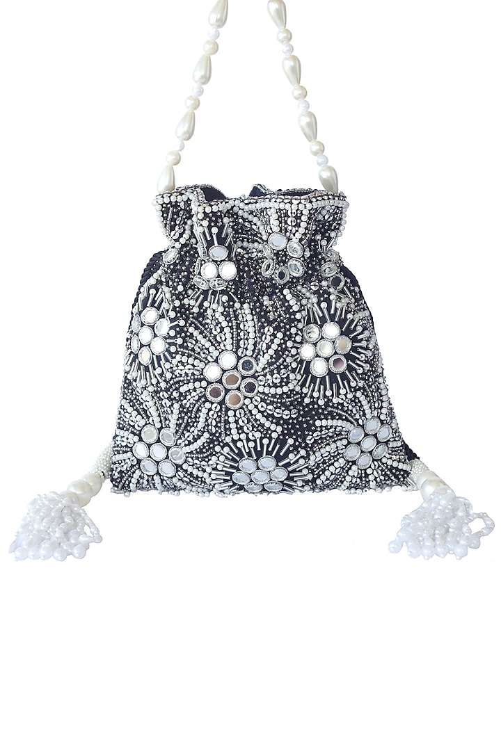 Black Sequins Embroidered Potli Bag by Adora By Ankita