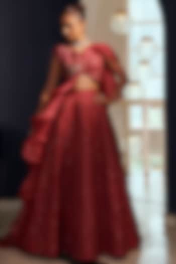 Mulberry Bemberg Silk & Organza Bridal Lehenga Set by Adaara Couture at Pernia's Pop Up Shop