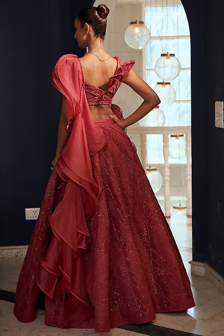 Mulberry Bemberg Silk & Organza Bridal Lehenga Set by Adaara Couture at Pernia's Pop Up Shop