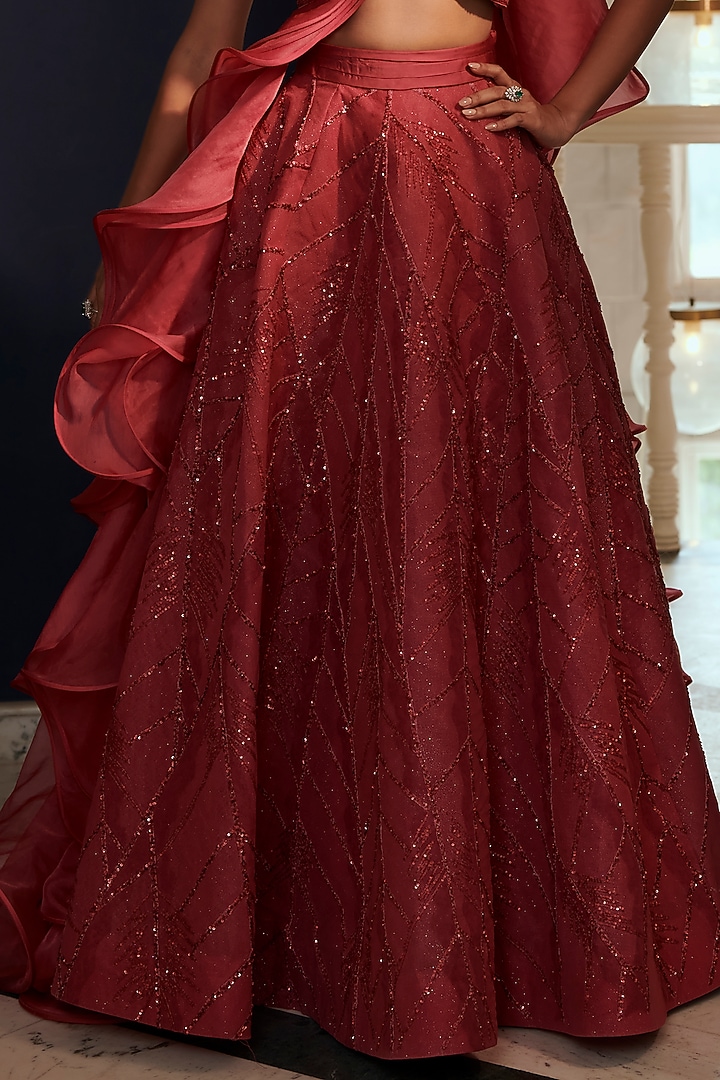 Mulberry Bemberg Silk & Organza Bridal Lehenga Set by Adaara Couture at Pernia's Pop Up Shop